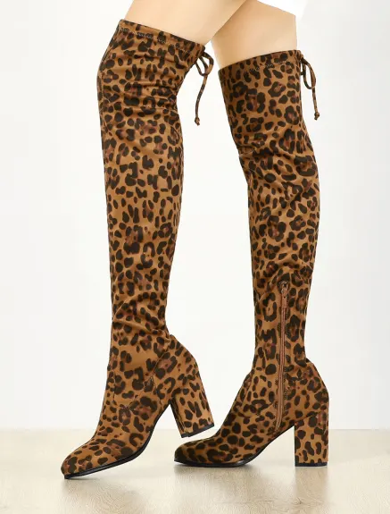 Allegra K- Chunky Heel Tied Over the Knee High Boots