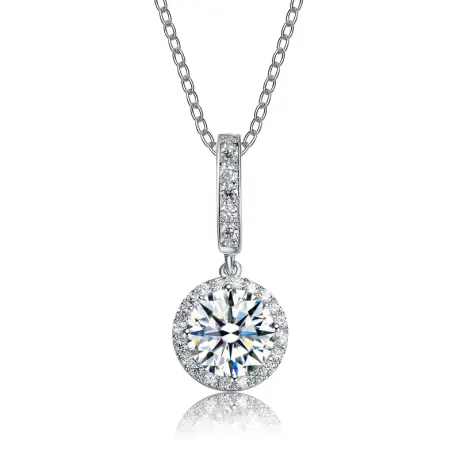 Genevive Sterling Silver White Gold Plated with Clear Round Cubic Zirconia Drop Pendant Necklace