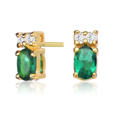 Genevive Sterling Silver 14k Gold Plated with Colored Cubic Zirconia Stud Earrings