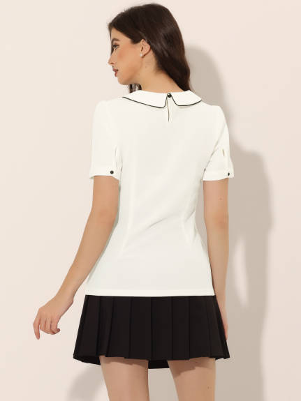 Allegra K- Peter Pan Collar Contrast Trim Puff Blouse