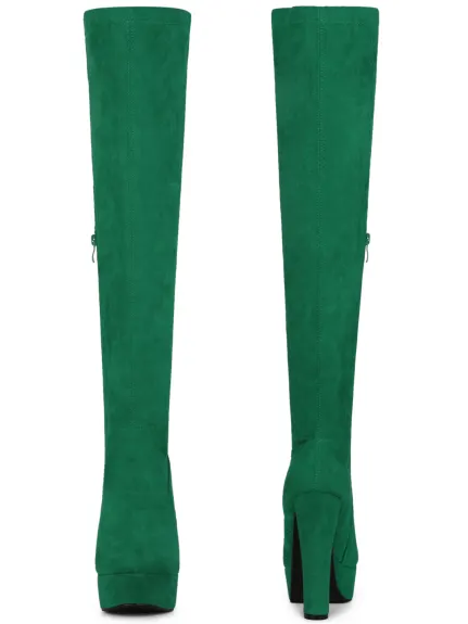 Allegra K- Block High Heel Platform Solid Thigh High Boots