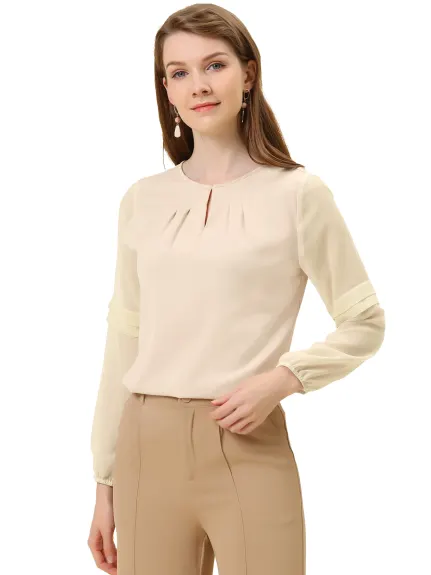 Allegra K- Long Sleeve Keyhole Neck Blouse Top