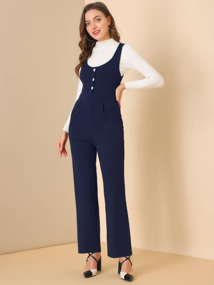 Allegra K - High Waist Wide Leg Pants Work Jumpsuit