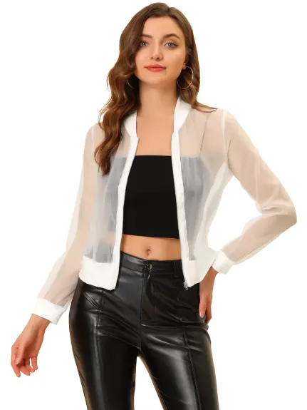 Allegra K- See Through Lightweight Bomber Jacket