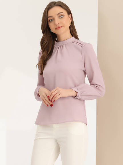 Allegra K- Chiffon Mock Neck Shirt Blouse