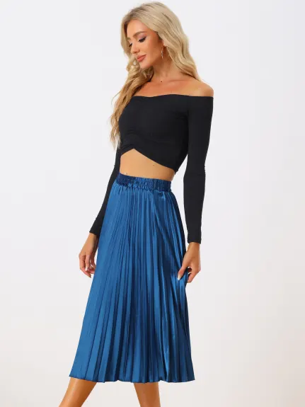 Allegra K - Elastic Waist Accordion Pleated Midi Skirt