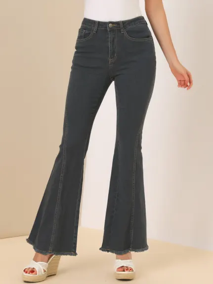 Allegra K - Vintage Denim Pants Classic Bell Bottoms Jeans