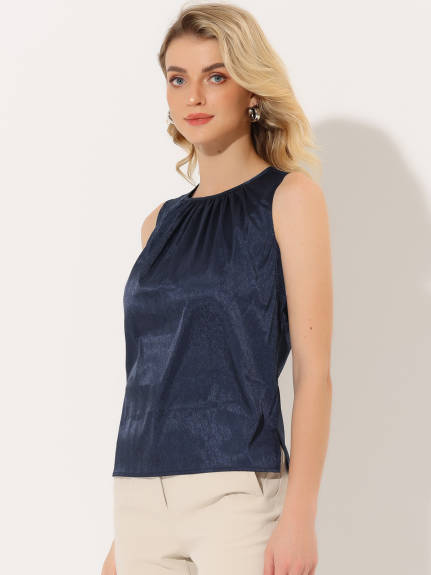 Allegra K - Satin Sleeveless Pleated Tank Top