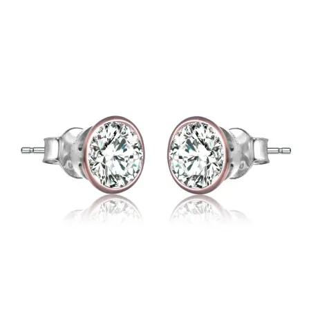 Genevive Sterling Silver with Clear Cubic Zirconia Stud Earrings