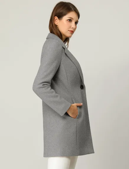 Allegra K- Classic Notched Lapel Long Overcoat