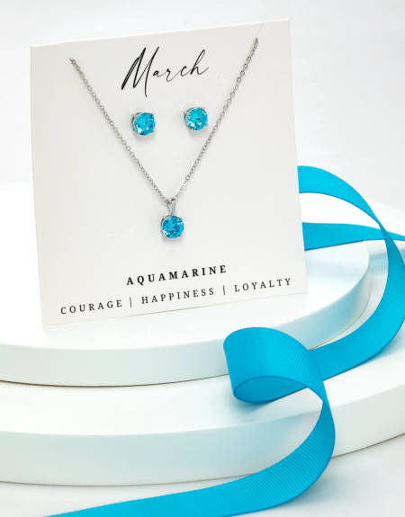 Silvertone December Blue Topaz Birthstone CZ Earring & Necklace Set