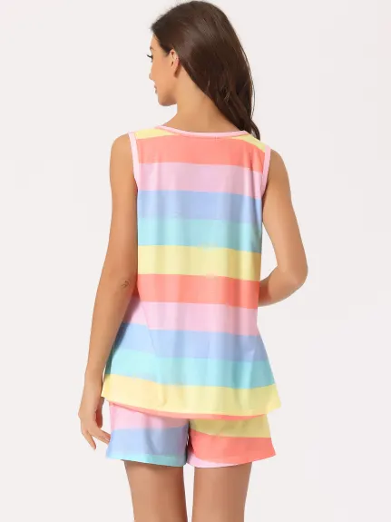 cheibear - Rainbow Stripe Lounge Outfits with Pockets