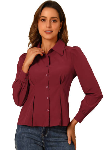 Allegra K- Ruffle Long Sleeve Button Up Shirt