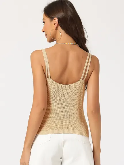 Allegra K - V Neck Spaghetti Strap Knit Cami Top