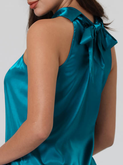 Hobemty -Halter Neck Satin Blouse Tank Top