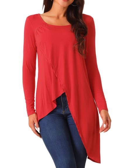 Allegra K - Long Sleeve High Low Hem Casual Blouse