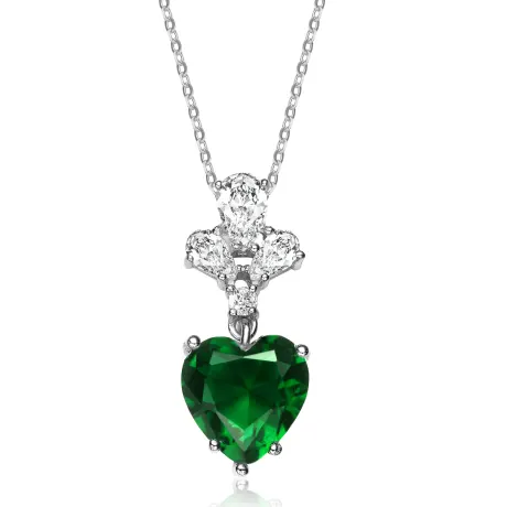 Geneviève Collier pendentif coeur en argent sterling avec zircon cubique vert