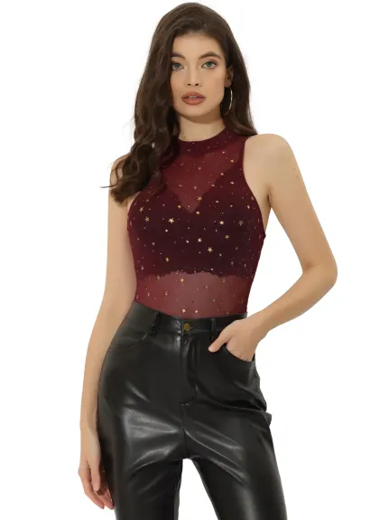 Allegra K- Star Mesh See Through Tank Top