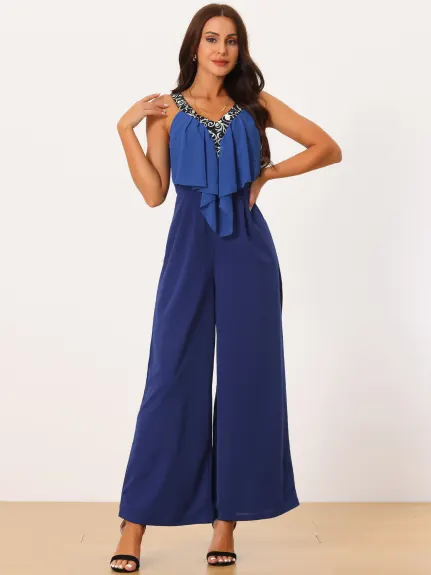 Allegra K - Summer Sleeveless V Neck Ruffle Jumpsuit