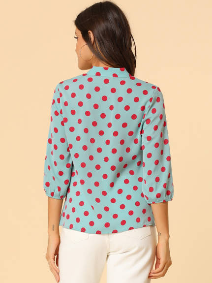 Allegra K- Polka Dots Ruffle Shoulder Bow Tie Neck Blouse