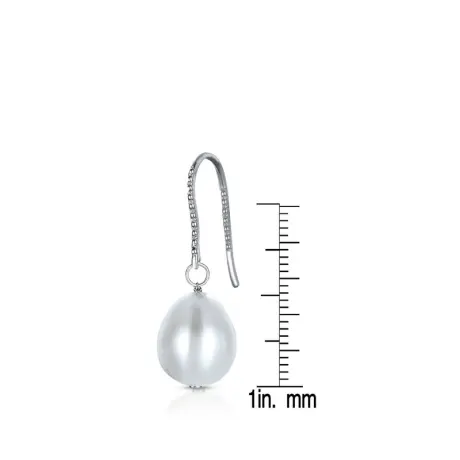 Genevive Sterling Silver White Gold Plated with Colored Pearl Drop Earrings