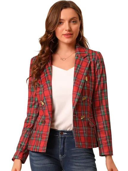 Allegra K- Plaid Notched Lapel Blazer Jacket