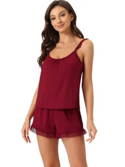 cheibear - Lace Trim Camisole Summer Pajama Set