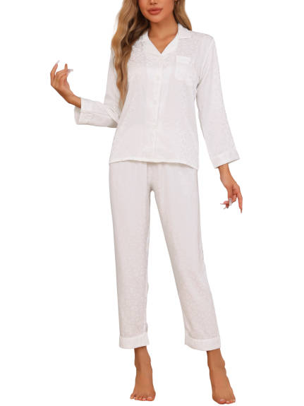 Cheibear - Long Sleeve Button Down Collar Pajama Set