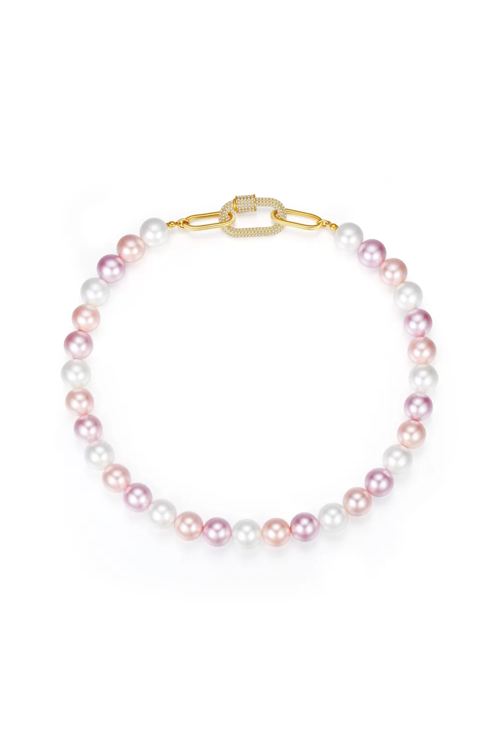 Classicharms-Shell Pearl Necklace With Gem-encrusted  Carabiner Lock