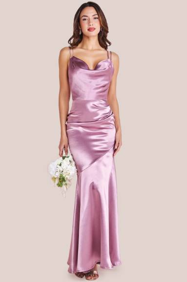 Goddiva - Satin Cowl Neck With Strappy Back Maxi