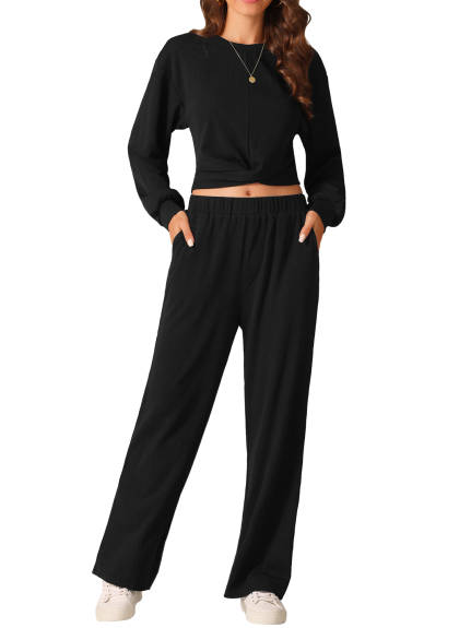 Allegra K - Long Sleeve Crop Tops Sweatsuit Sets