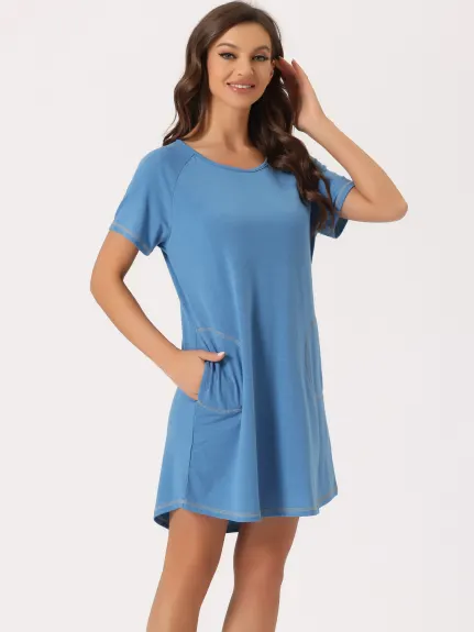 cheibear - Round Neck Pajama Dress with Pockets