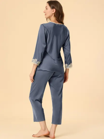 Allegra K - Lace Trim Solid Pajama Sets