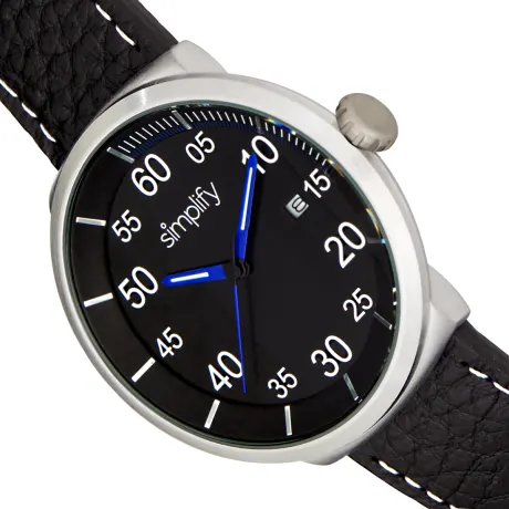 Simplify - The 7100 Leather-Band Watch w/Date - Black