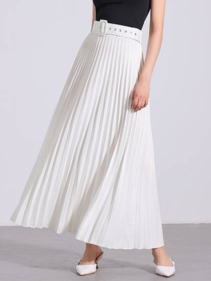 Allegra K - Elastic High Waist Maxi Pleated Skirt