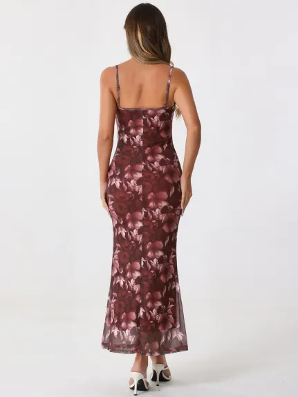 Allegra K - Mesh Floral Sleeveless Bodycon Maxi Dress