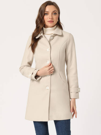 Allegra K- Peter Pan Collar Outwear Trench Peacoat