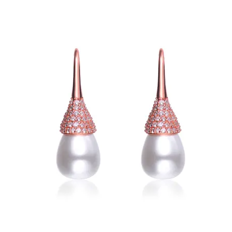 Genevive Sterling Silver with Clear Cubic Zirconia and Pearl Bulb Earrings