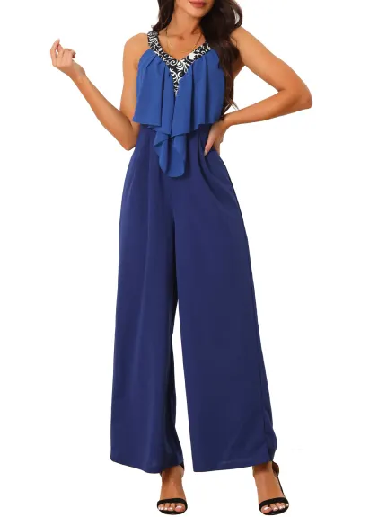 Allegra K - Summer Sleeveless V Neck Ruffle Jumpsuit