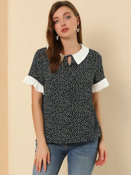 Allegra K- Contrast Doll Collar Polka Dots Blouse