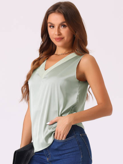 Cheibear - Silky Mesh V-Neck Lounge Tank Top