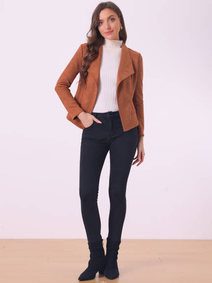 Allegra K- Faux Suede Open Front Lapel Draped Jacket Cardigan