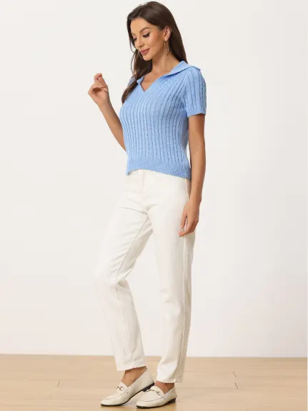 Allegra K- Collared V Neck Knit Polo Sweater