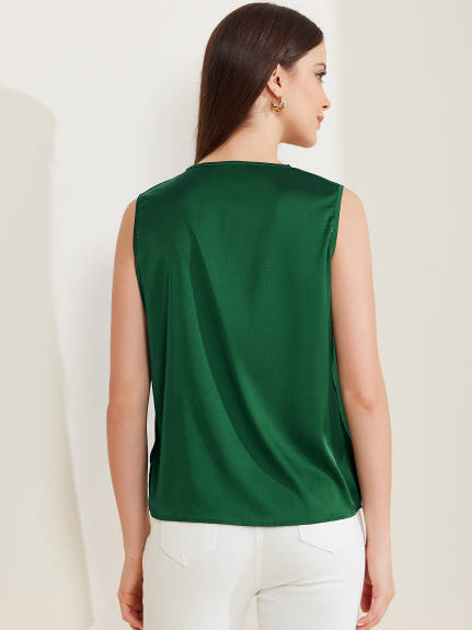 Allegra K- Casual Sleeveless V Neck Satin Blouse