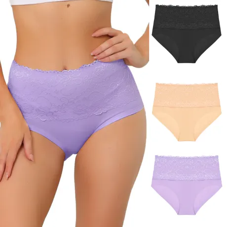 Allegra K- Stretch Packs Lace High Waist Brief Pack