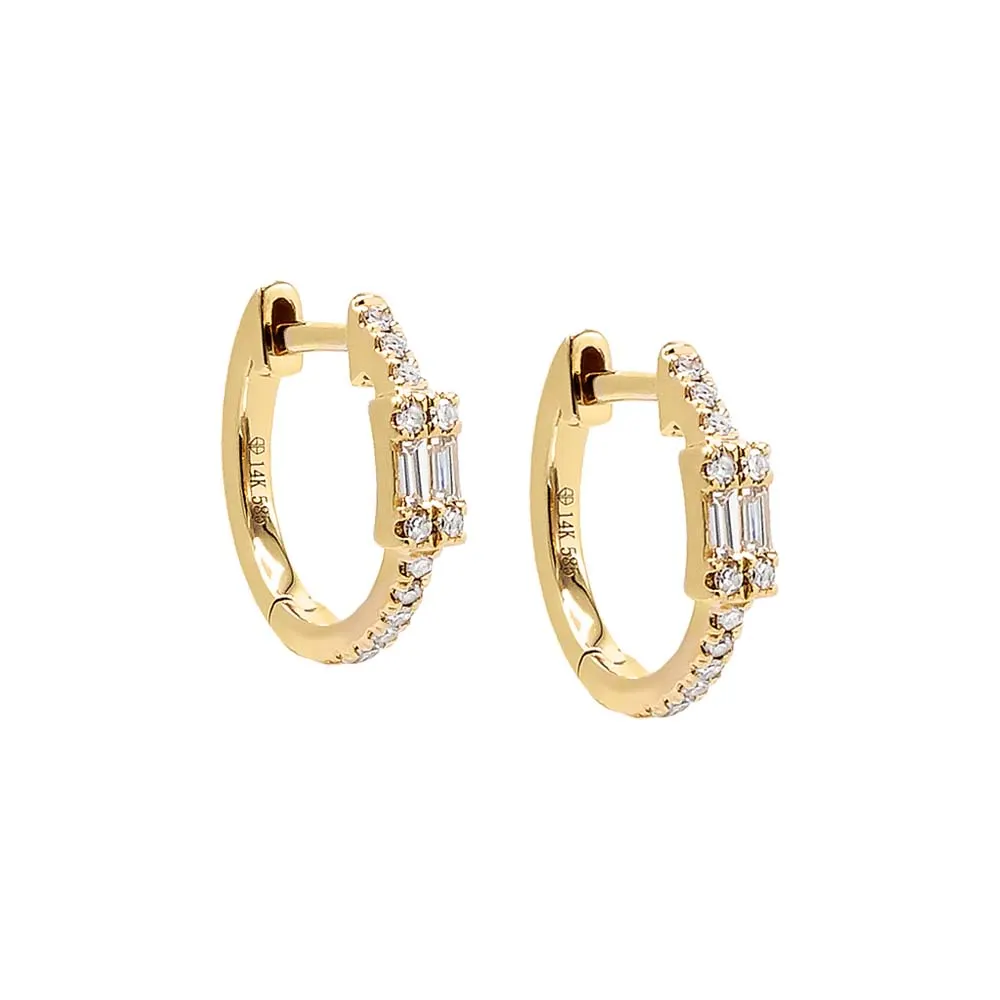 Diamond Illusion Baguette Huggie Earring 14K