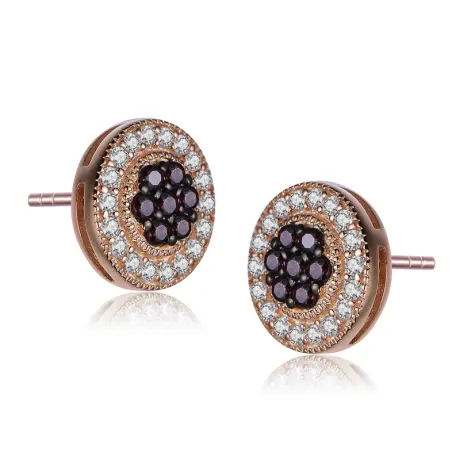 Genevive Sterling Silver 18k Rose Gold plated with Coffee Cubic Zirconia Stud Earrings