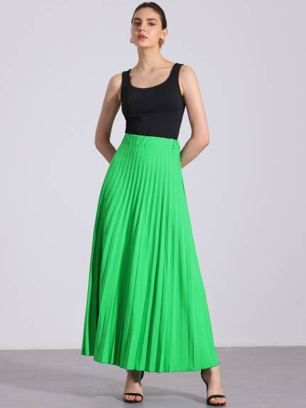 Allegra K - Elastic High Waist Maxi Pleated Skirt