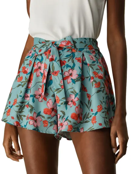 Allegra K - Printed Elastic Tie Waist Summer Beach Shorts