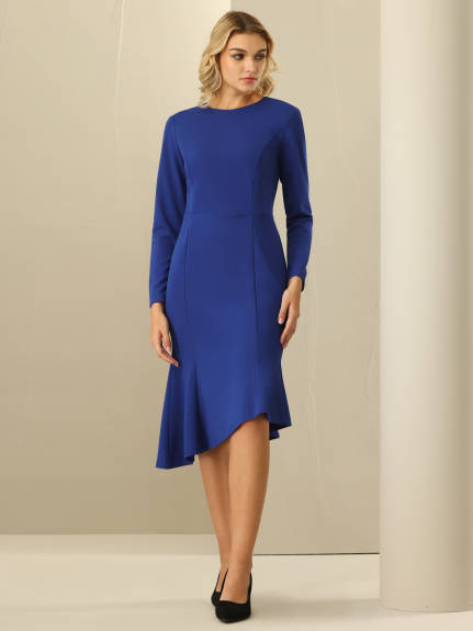 Hobemty - Fishtails Belted Long Sleeve Formal Dress